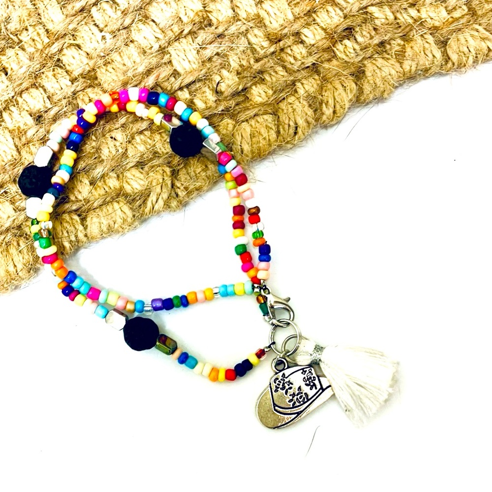 Artisan Crafted Multi-Colored Cowgirl Hat Charm Bracelet